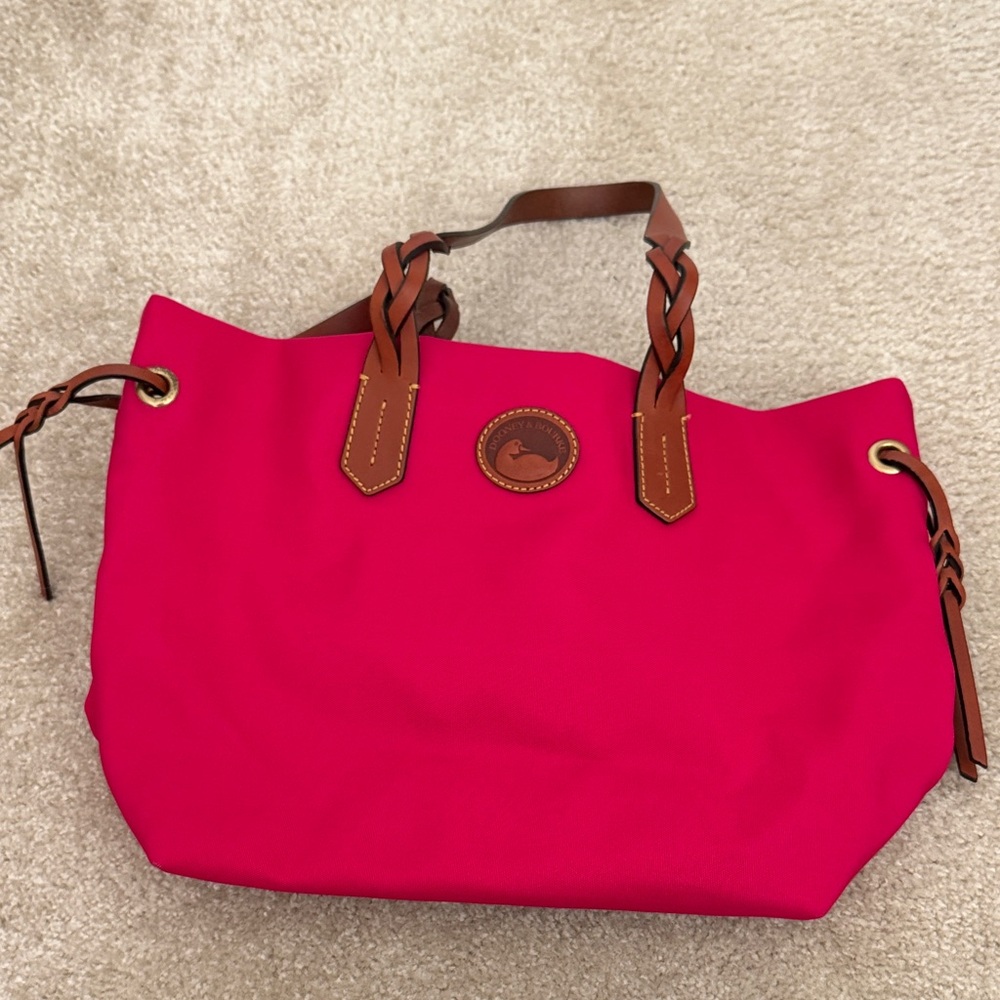 Dooney & Bourke Bright Pink Tote with Braided Brown Leather Handles